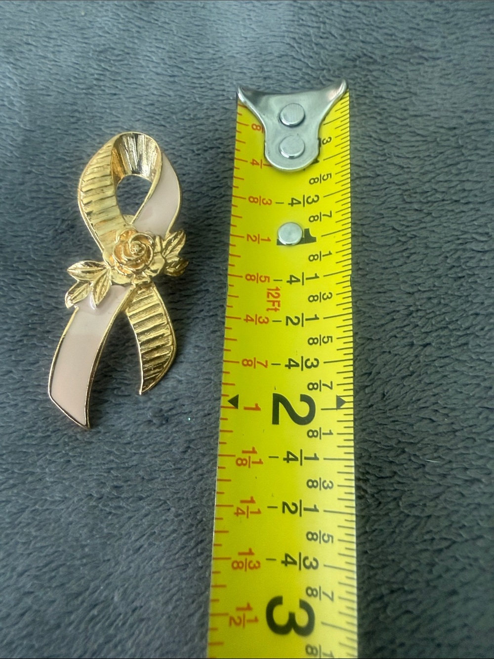 Avon Gold Tone Pink Ribbon Rose Brooch
